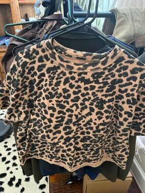 aerie Leopard-Print Cropped Tee in Black & Tan
